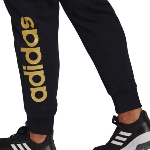 adidas Pants - Adidas Black & Gold Linear French Terry  Joggers  2X